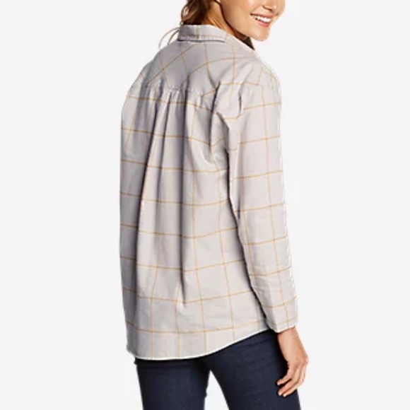 NWT Grey Eddie Bauer Boyfriend Flannel Shirt - Picture 2 of 9